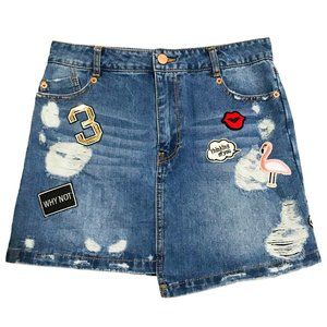 Stradivarius Appliqued Denim Mini Skirt NWT Size S